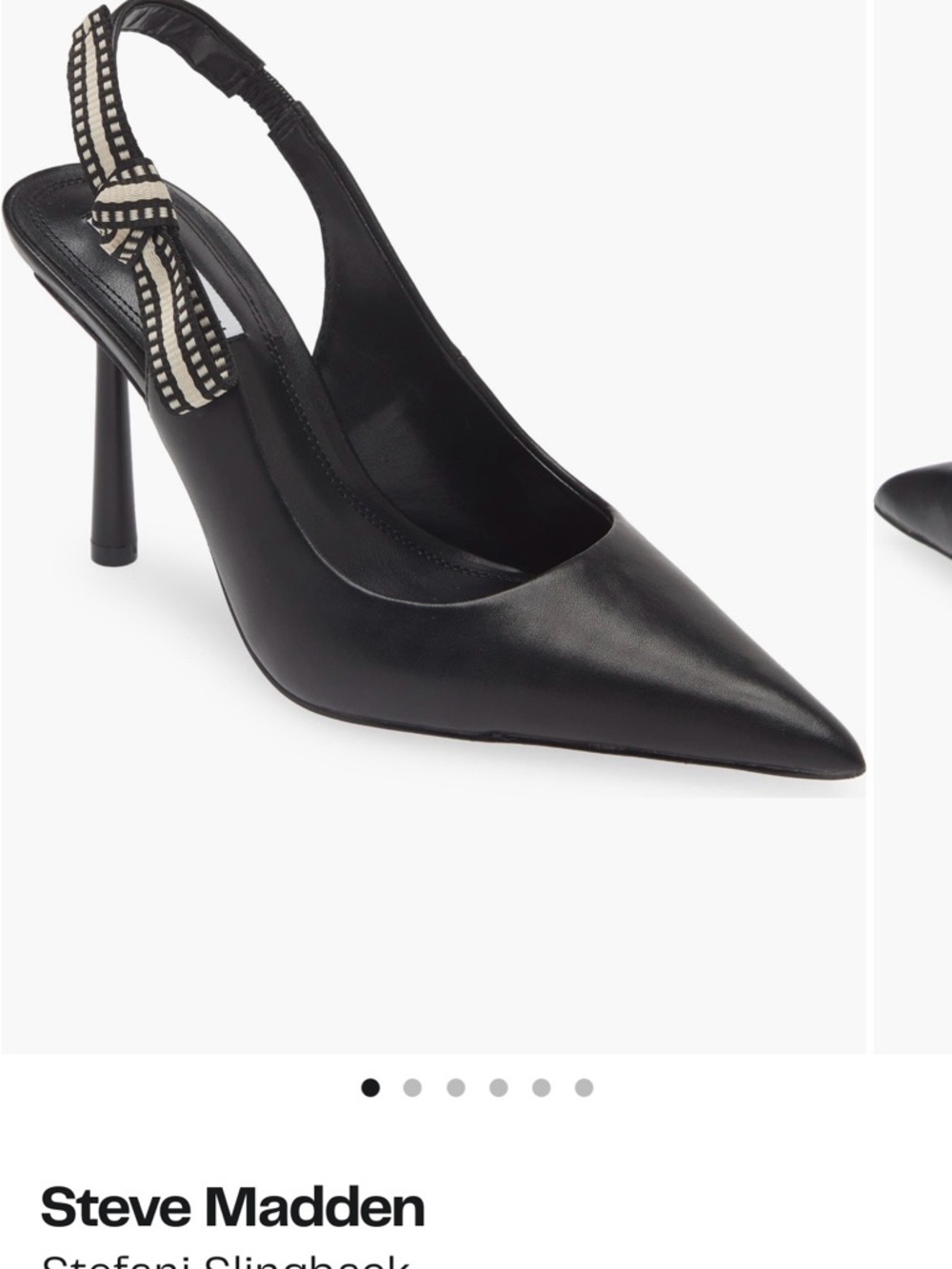 Steve Madden Black Leather Pointed Slingback Heels with Ivory-Trim Strap